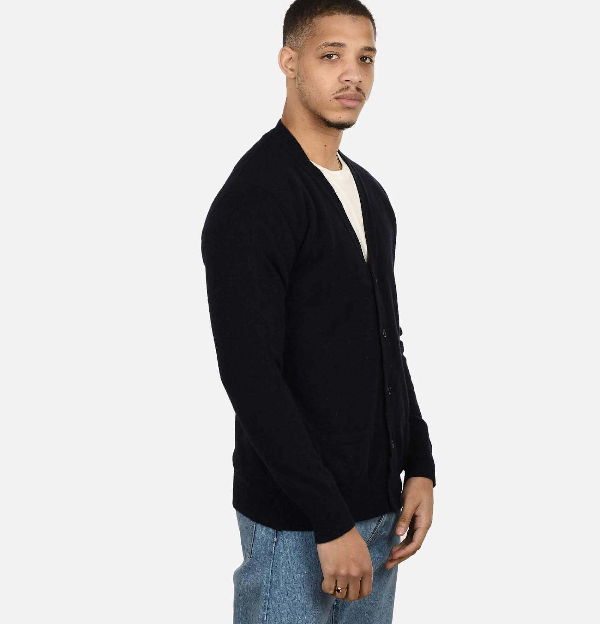 WILLIAM LOCKIE Lambswool Cardigan Navy