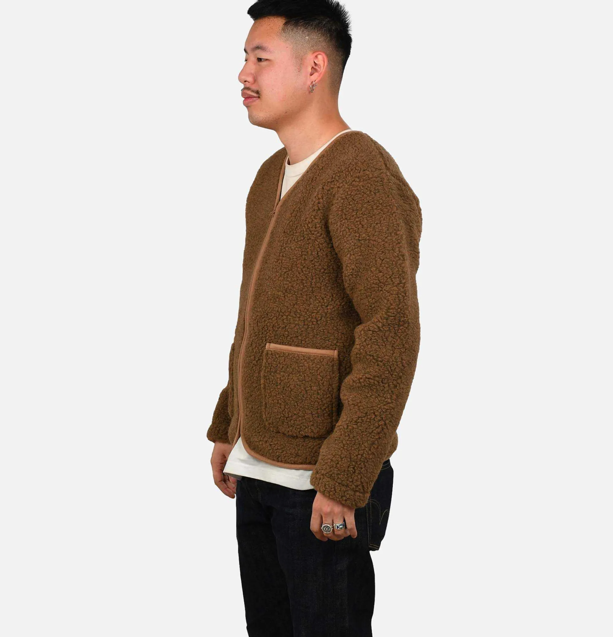 COLDBREAKER Zip Up Vee Cardigan Bark