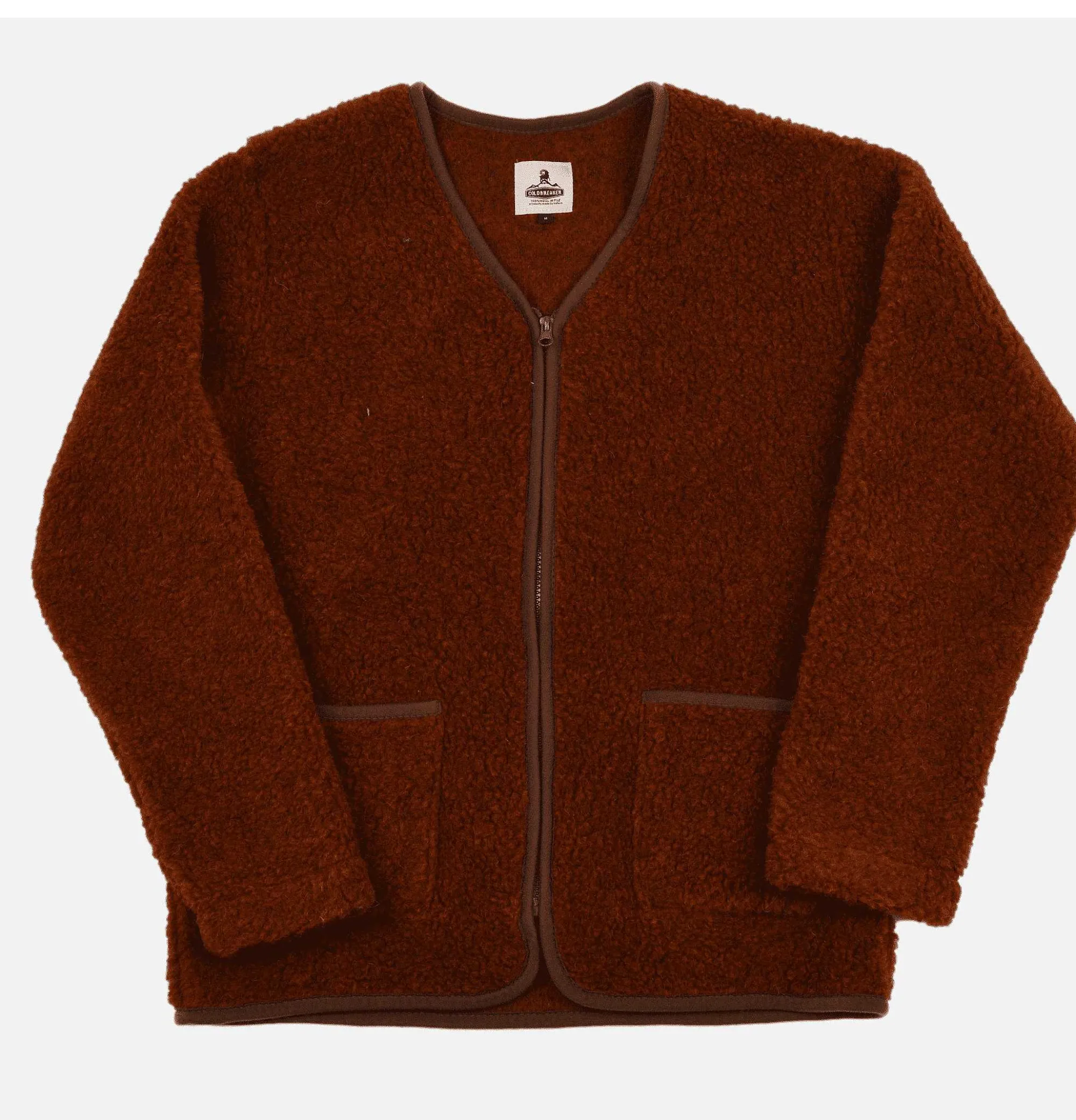 COLDBREAKER Zip Up Vee Cardigan Cognac